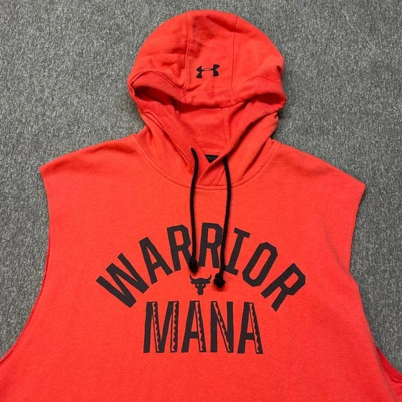 Under Armour Project Rock Warrior Mana Sleeveless Hoodie Red Mens M 1352693