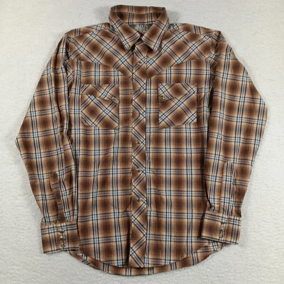Vintage Wrangler Shirt Mens Medium Pearl Snap Plaid Western Rodeo Cowboy Ranch