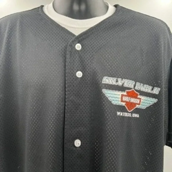Wilson‎ Harley-Davidson Silver Eagle Baseball Jersey Black Mesh Mens XXL 03 Iowa