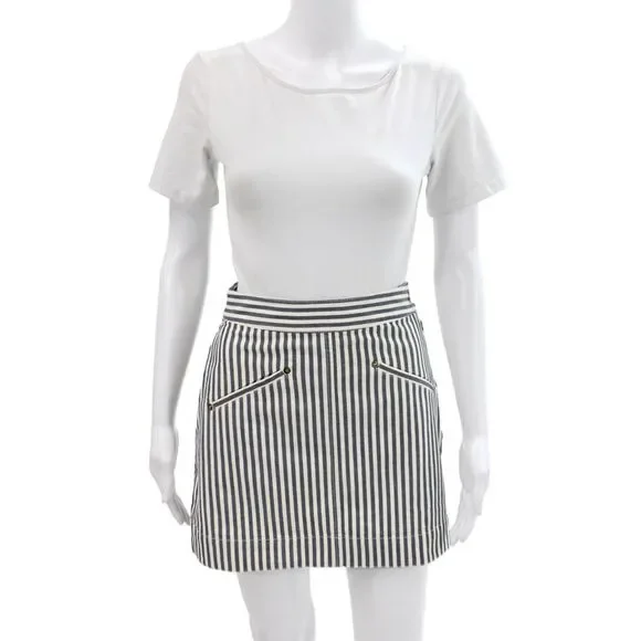 Derek Lam 10 Crosby Women Blue Striped Mini Skirt 98% Cotton Nautical Size 0