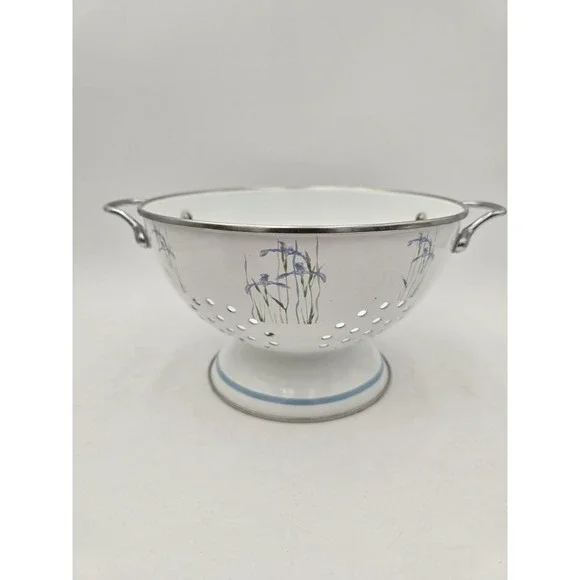 Vintage‎ Corelle Coordinates Shadow Iris Colander Strainer Enamel Metal