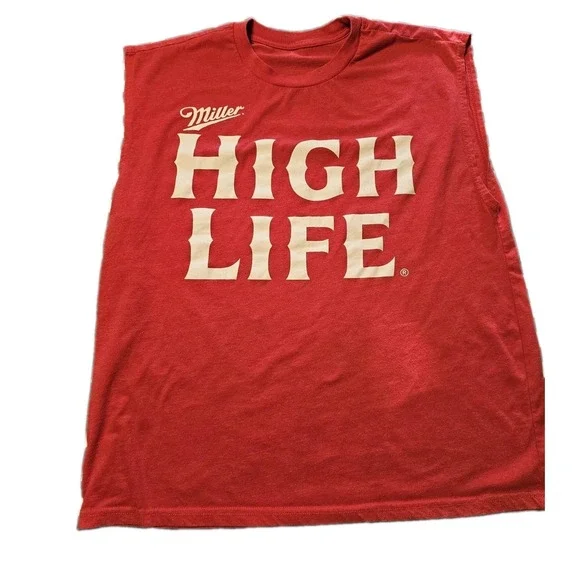 Miller High Life Mens xL Red Muscle Tee Sleeveless Graphic Shirt