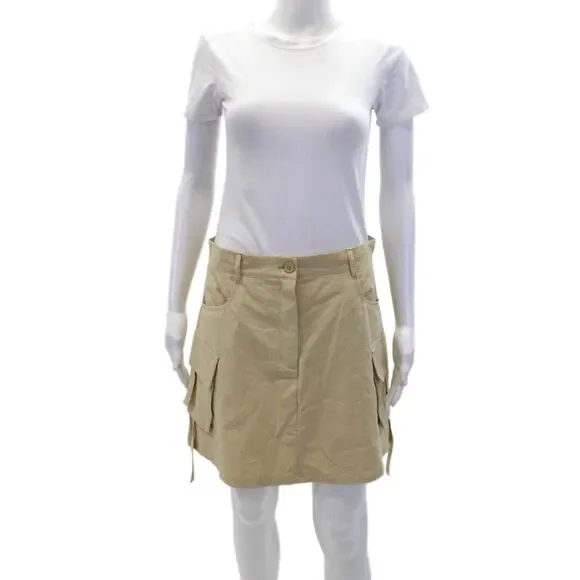 Lili Sidonio Womens Cotton Zippered Cargo Mini Skirt Solid Beige Size XS