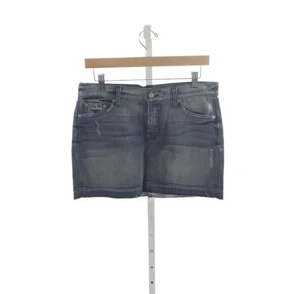 7 For All Mankind Womens Mini Skirt Blue Cotton Button Solid Size 26