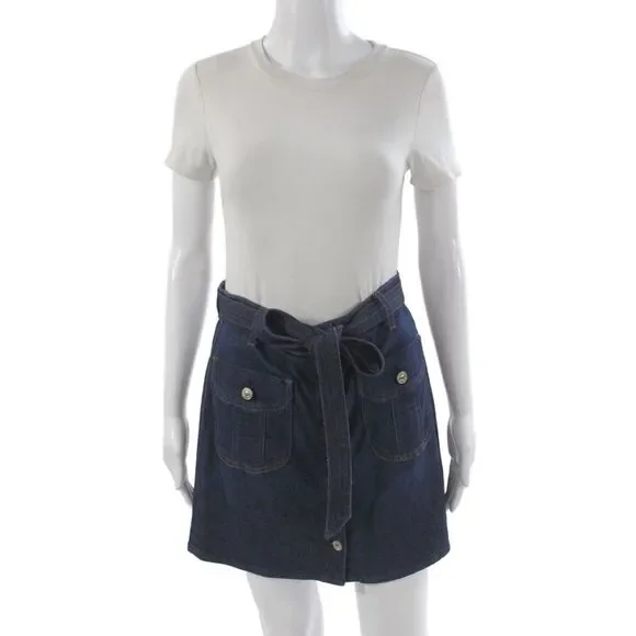 7 For All Mankind Women Blue Mini Skirt Button Knee Length Size 26