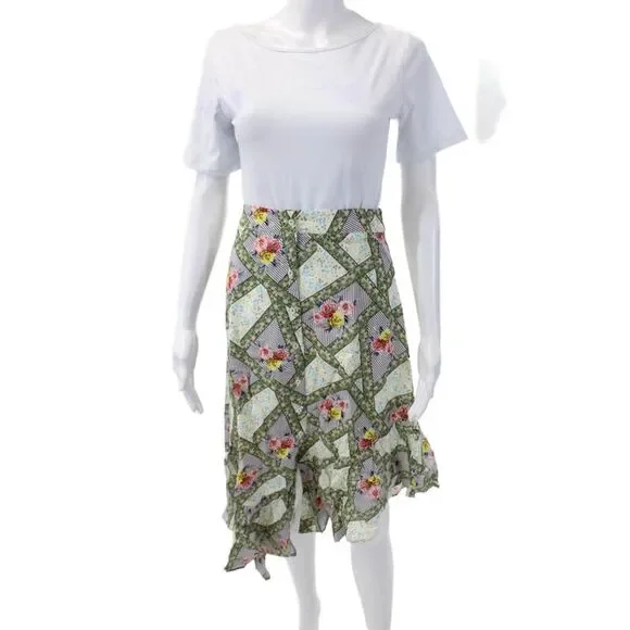 Playa Lucila Womens Cotton Textured Floral Printed Midi Skirt Cream Size S