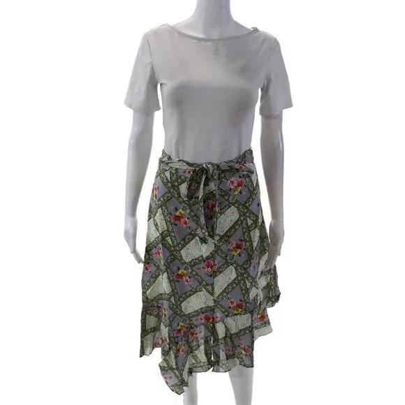 Playa Lucila Womens Button Front Floral A Line Skirt Multicolored Size Small