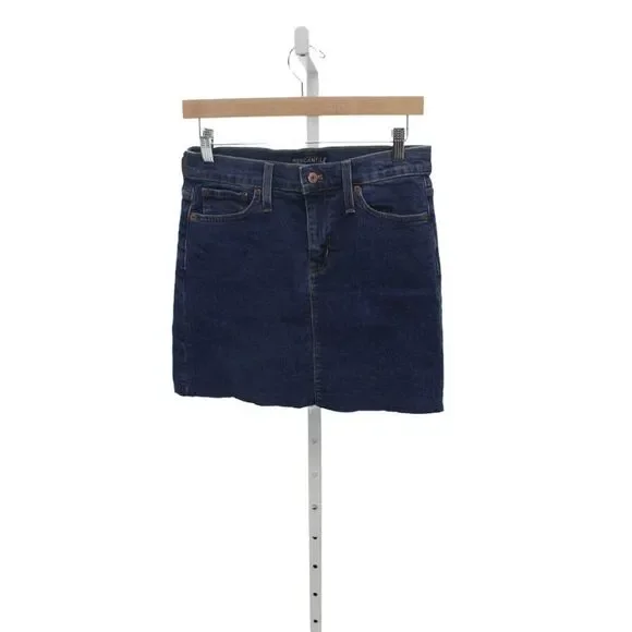 J Crew Women Mini Skirt Blue Cotton Button Solid Size 0