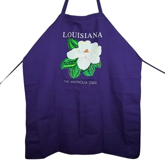 Vintage Kelley Abide Louisiana Cooking Apron Made In USA Magnolia State Purple