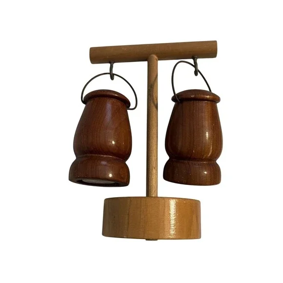 Wooden Lanterns‎ Hanging Salt And Pepper Shakers With Stand Vintage