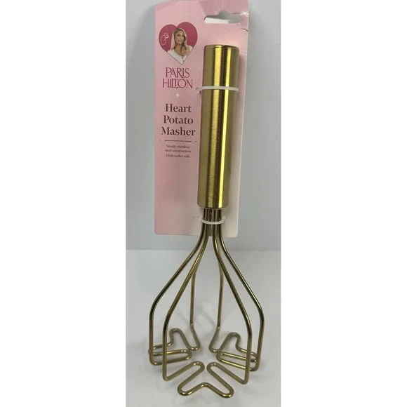 Paris Hilton Heart Potato Masher Gold Stainless Steel Kitchen Tool Pink New‎