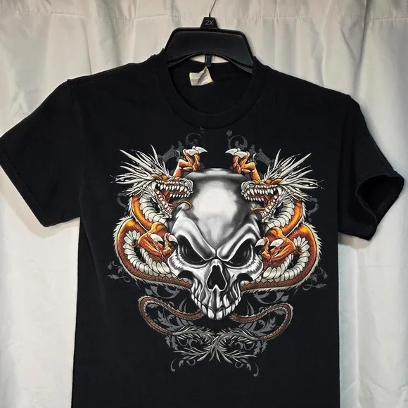 Gildan Heavy Cotton Mens Skull and Dragon Graphic T-Shirt Black Small RN93846