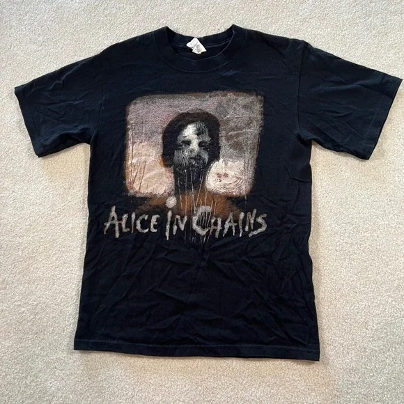 Anvil Alice‎ in Chains Shirt Mens Small Black Real VTG Concert Graphic Rock Tee