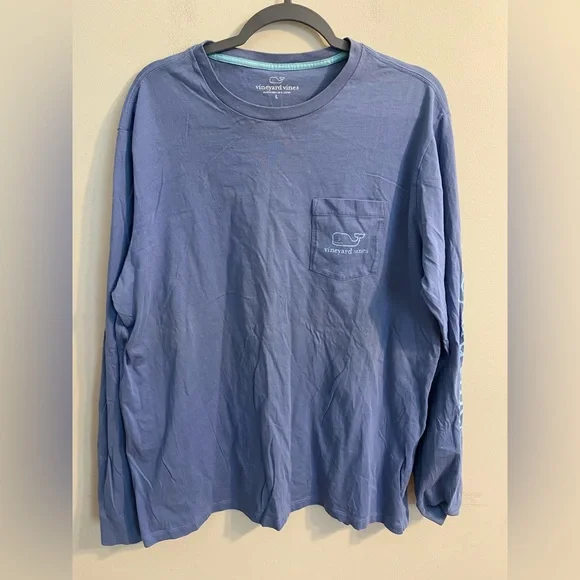 Men's Blue Vineyard Vines Whale Logo Classic Long Sleeve Pocket Tee Size‎ Large