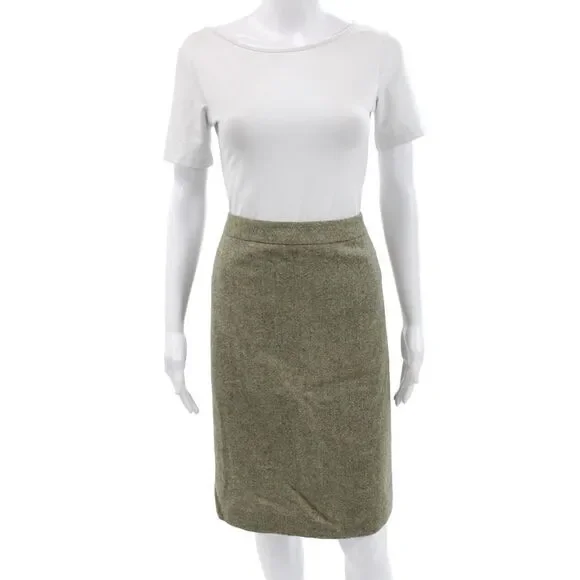 346 Brooks Brothers Women Straight Pencil Skirt Green Wool Knee Length Size 12