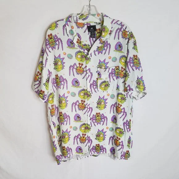 Rick And Morty X H&M Hawaiian Button‎ Front Shirt Men's Size Medium