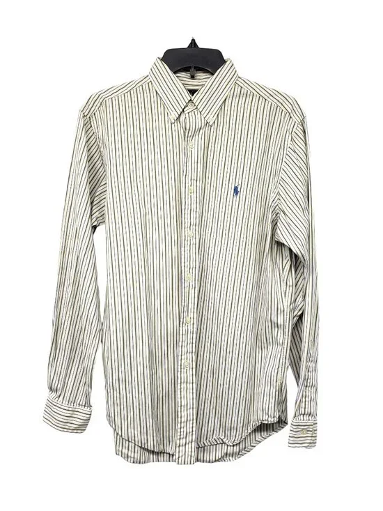 Ralph Lauren White Blue Yellow Stripe Button Down Shirt Mens 15 1/2 34 35