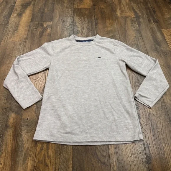 Tommy Bahama Mens Gray Textured Knit Long Sleeve Crew Neck Pullover Shirt Small