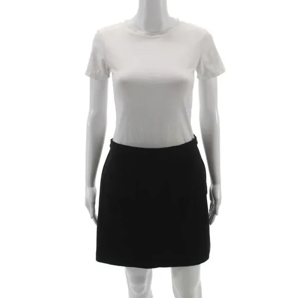 Theory Womens Black Cotton Mini Skirt Solid Zip Closure Size 4