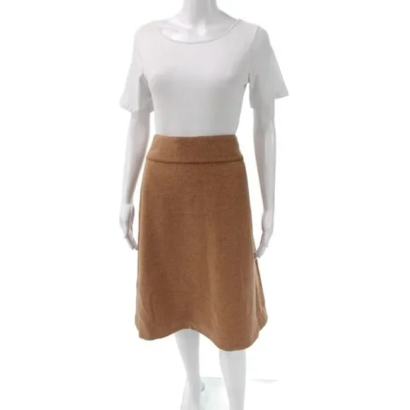 TSE Say Women Tan A-Line Check Wool Knee Length Skirt Size 10