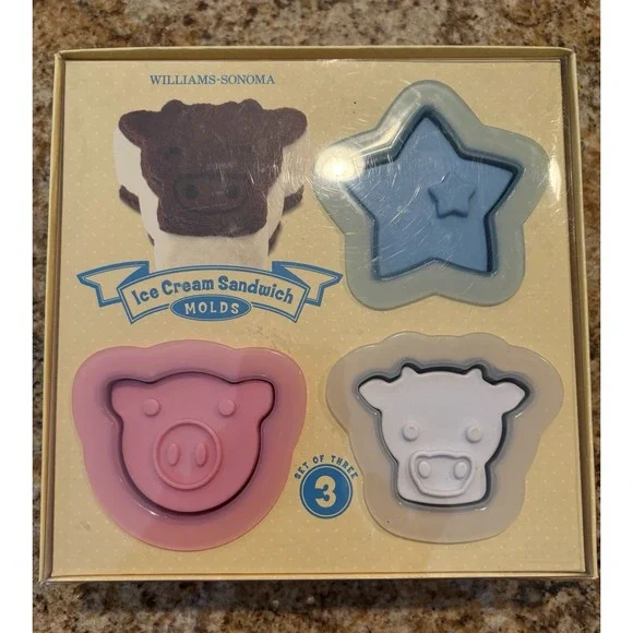 Ice Cream Sandwich Molds William Sonoma New in Box Cow, Pig & Star & Instruction