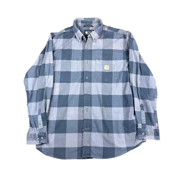 Carhartt Rugged Flex Flannel Shirt Mens Large Blue Buffalo Plaid TW4448-M Faded