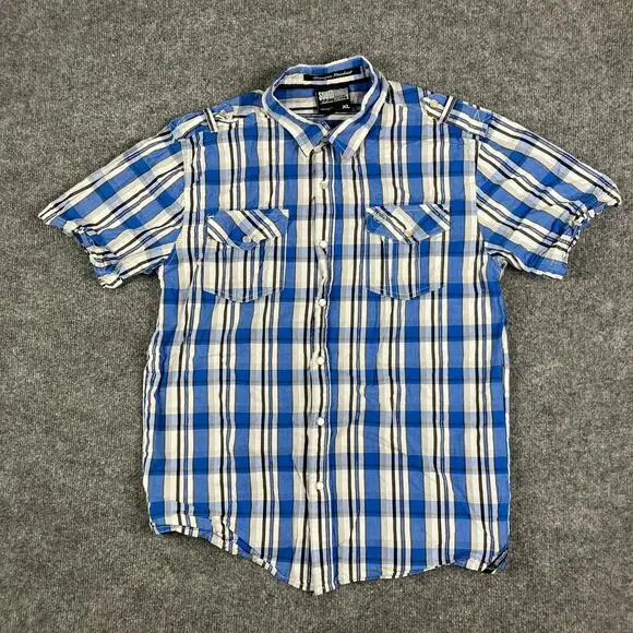 Southpole Shirt Mens XL Blue Plaid‎ Short Sleeve Button-Up Casual Western