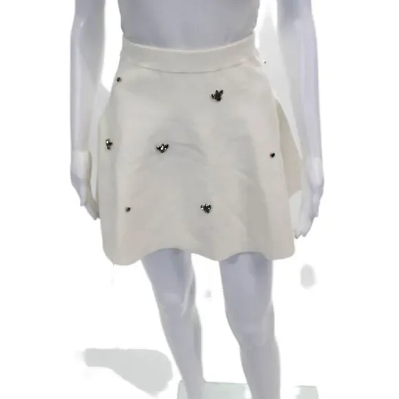 Zara Womens Skater Skirt Ivory Viscose Knee Length Size S