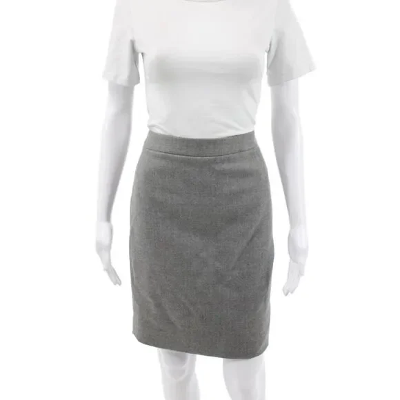 J Crew Women Gray Wool Straight Pencil Skirt Petite Size 4