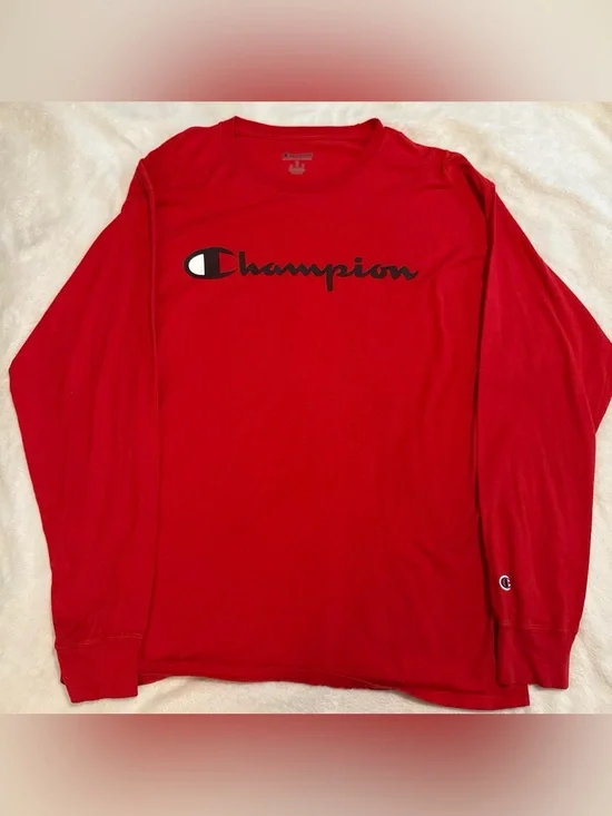 Champion Red Long Sleeve Logo Tee