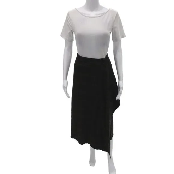 MNG Womens Wrap Plaid Midi Skirt Black Button Polyester Size 10