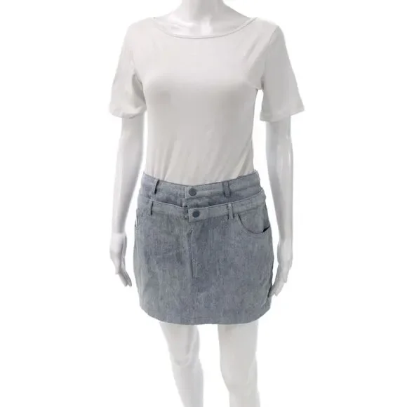 Nonchalant Label Womens Mini Skirt Blue Cotton Button Size M
