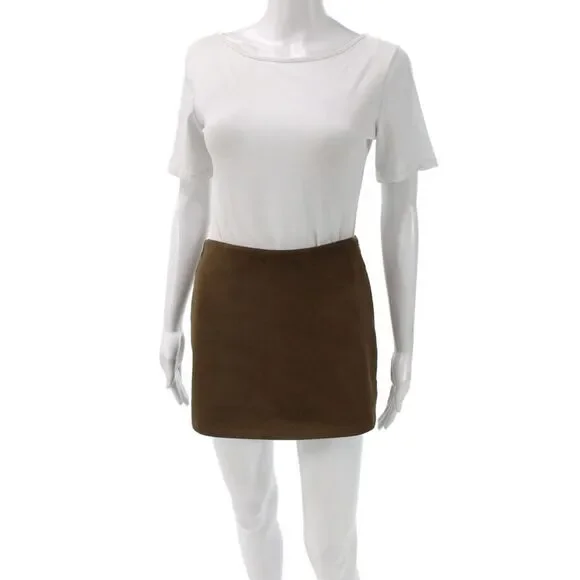 Zara Womens Mini Skort Brown Suede Zip Fall Size S