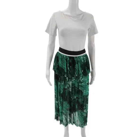 Victoria Beckham Womens Pleated Detail Layered Maxi Skirt Green Size 14