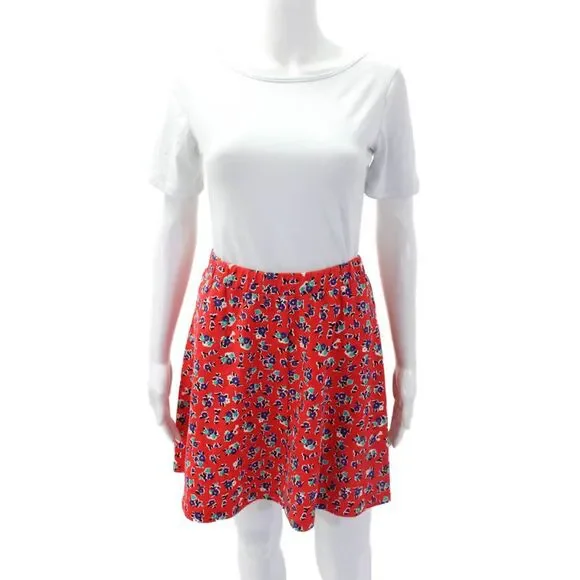 Draper James Womens Elastic Waistband Floral A Line Skirt Red Cotton Size XS