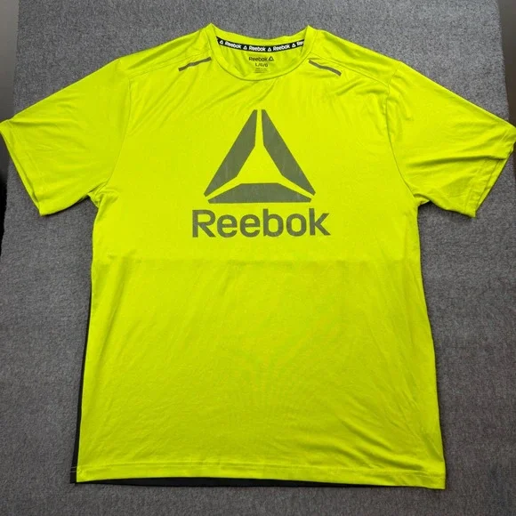 Reebok‎ Graphic T-Shirt Men's Large Yellow Black Colorblock Activewear Top