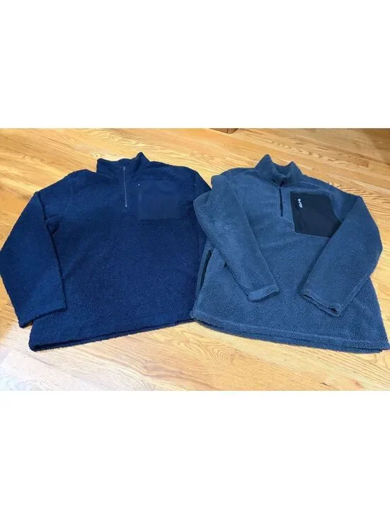 Two Men's Hi-Tech 1/4 zip fleece pullover grey navy blue XL sherpa chest pocket
