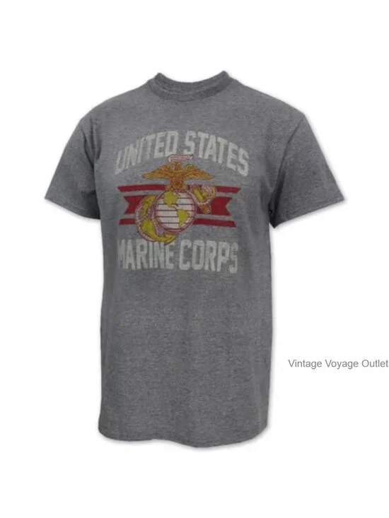 Men's Vintage USMC Short Sleeve Tee - 70% Cotton 30% Polyester Crew Neck