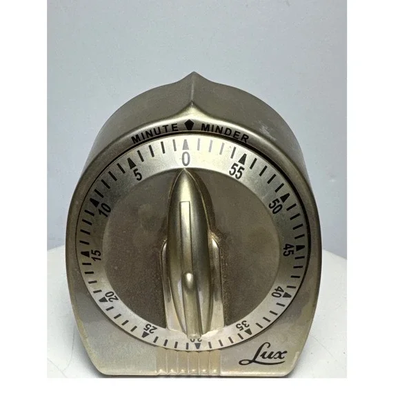 Lux Minute Minder Kitchen Timer  Gold Good Art Deco Mechanical Retro Working
