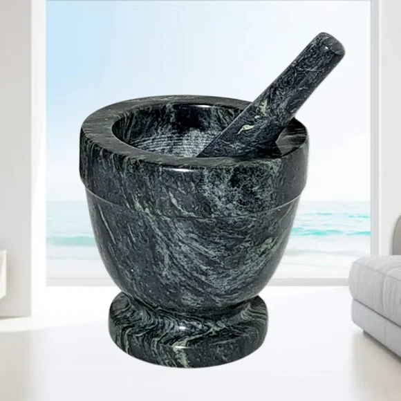 Black with Light Green Accdnts Marble Mortar and Pestle Set