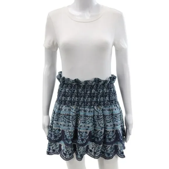 Sea Womens Mini Floral Cotton Skirt Blue Bohemian Pull On Short Size 0