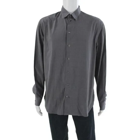 Armani Collezioni Mens Cotton Collared Button Up Top Gray Size XL
