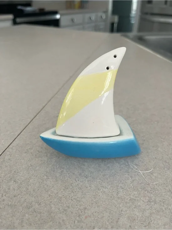 Ceramic Sailboat Salt & Pepper Shaker - Blue, White & Yellow