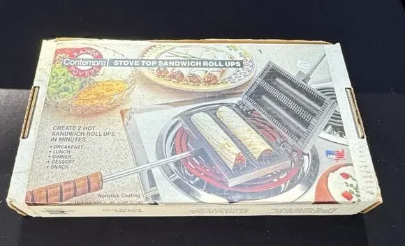 Vintage CONTEMPRA STOVE TOP SANDWICH ROLL UP Maker In Original Box