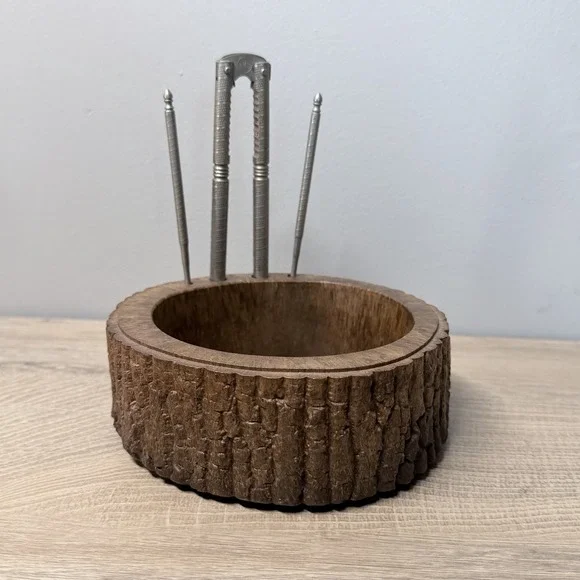 Nutcracker Set Faux Wood Bowl Plastic Nut Picks Cracker‎ Mid Century Style