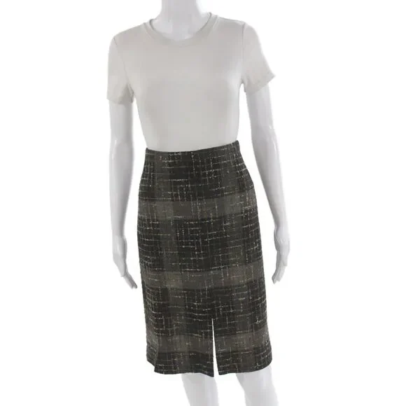 Jenne Maag Women Dark Gray Plaid Straight Pencil Skirt Short Size 10