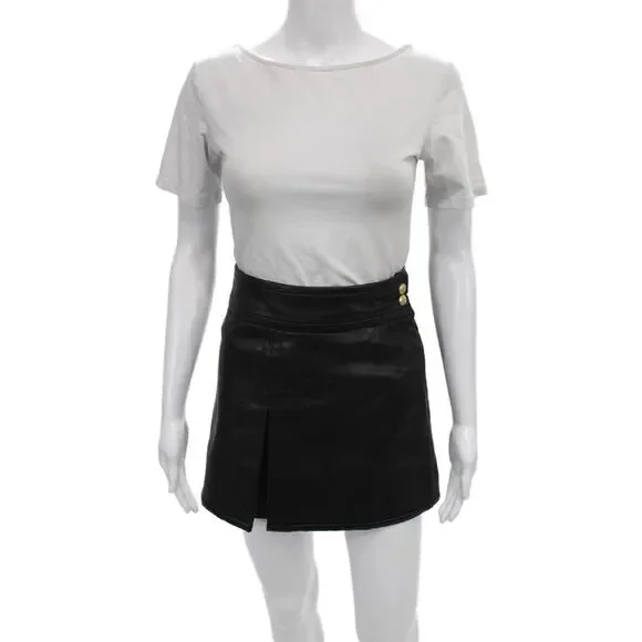 J Crew Womens Pleated Faux Leather Skirt Black Short Zip Size 6