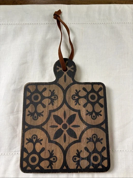 Wooden Hanging Serving Board with Brown and Black Tile Pattern
