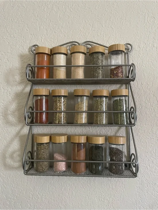 Wall-Mounted Silver Spice Jar Set Organizer