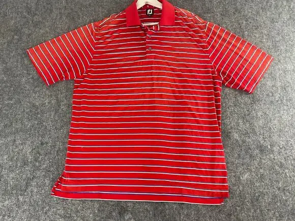 FootJoy Shirt Mens Extra Large Polo Red Striped Short Sleeve Golf XL N38